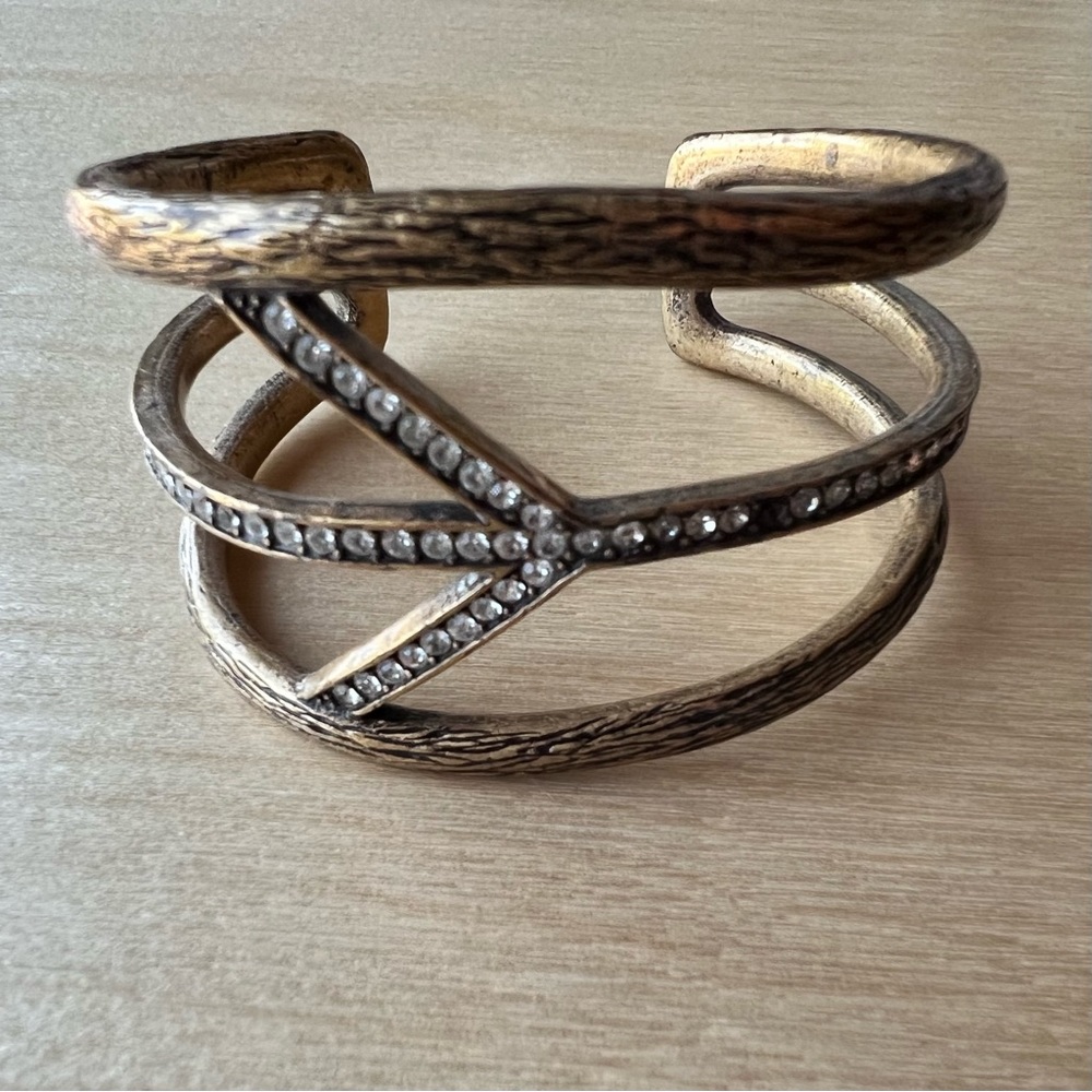 Vintage Lucky Brand Peace Sign Rhinestone Cuff Bracelet